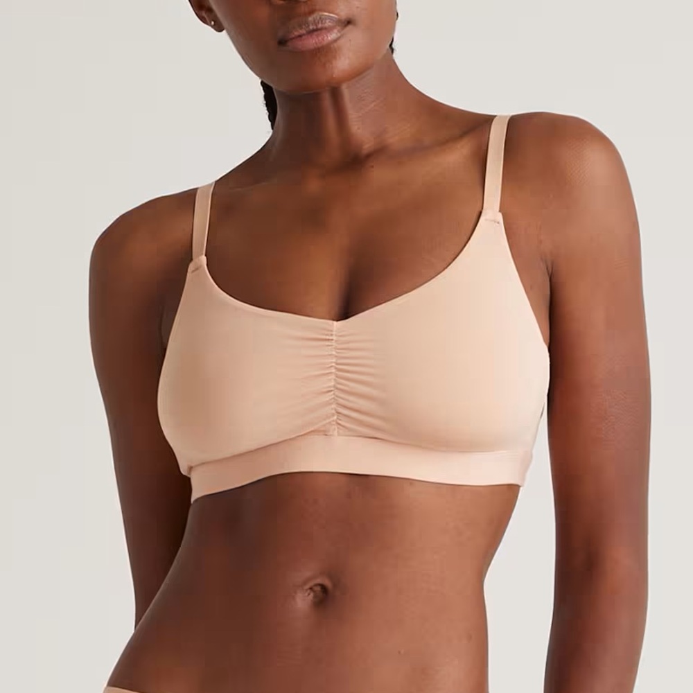 NIB Quince Warm Sand Nude Micromodal Ruched Bralette (2-pack) Sz M